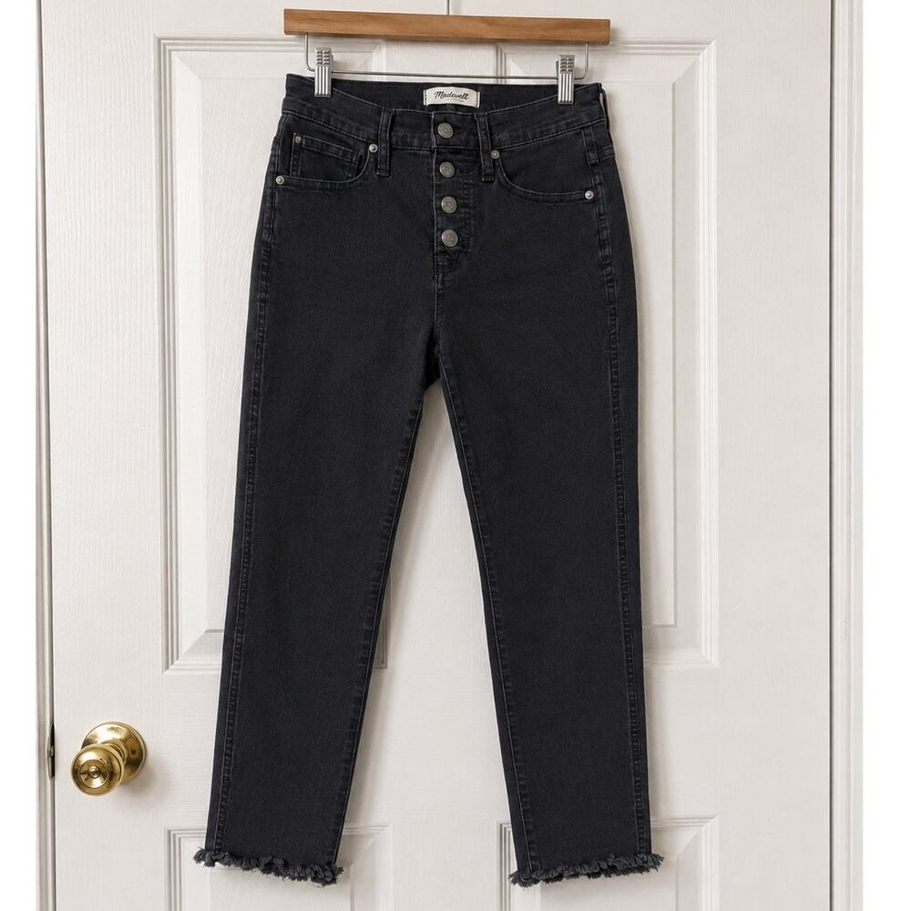 Madewell 10” High Rise Skinny Jeans Gray Wash Button Fly Raw Hem 25P